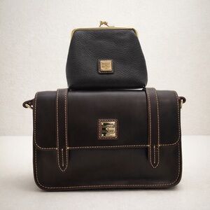 Dooney & Bourke Florentine Leather Crossbody Satchel + Coin Purse Set Brown